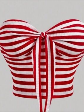 Striped Red & White Tie-Front Tube Top
